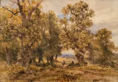 Figures on a country path by David Cox Jr., watercolor, sold Jan 2023
