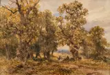 Figures on a country path by David Cox Jr., watercolor, sold Jan 2023