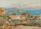 A Mediterranean Bay by Helen Lavinia Cochrane, watercolor, sold Jan 2023