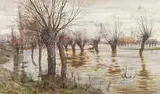 A Winter Flood by Robert Winter Fraser, watercolor, sold Jan 2023