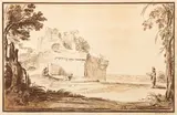 After Guercino Figures and ruins in a clearing by James Basire, etching, sold Jan 2023