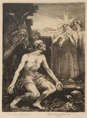A hermit Saint by Nathaniel Sparks, Wood to lower marginetching26 x, sold Jan 2023