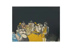 Scene on the beach by Masuo Ikeda, pencil, offered Feb 2024