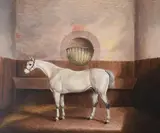 A white horse in a stable by Samuel Spode, 1857, Oil on canvasSigned, inscribed and dated, sold Mar 2023