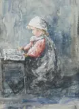 A girl reading by Robert Gemmell Hutchison, watercolor, offered Mar 2023