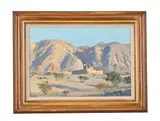 Mountainous landscape with a ruin by Julian Barrow, oil, sold Feb 2023