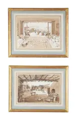 A sitting room overlooking a terrace by Graham Rust, 1973, watercolor, sold Feb 2023