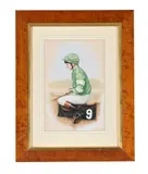 Jockey portrait of geoff baxter by Nicholas Tolley, watercolor, offered Feb 2023