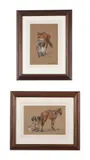 Shoeing a horse, a pair by Michelle Perry, watercolour, offered Feb 2023