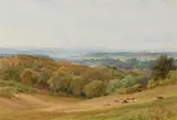 Recumbent cattle in a downland landscape by Harold Sutton Palmer, watercolor, sold Feb 2023