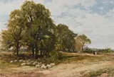 Sheep grazing in the shade by Edmund Morison Wimperis, 1900, watercolor, sold Feb 2023