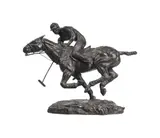 A bronzed resin model of a polo player by Thomas Holland, sculpture, sold Feb 2023