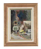 At the antique shop by Oscar Ricciardi, oil, sold Jan 2023