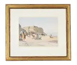 Beach scene by Harry Morley, watercolor, offered Jan 2023