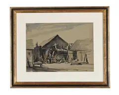 Servicing the steam engine by Harry Morley, watercolor, sold Jan 2023