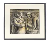 Greeting the baby by Colin Moss, charcoal and washSigned, offered Jan 2023