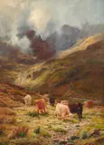 A gleam thro' the rain by Louis Bosworth Hurt, Oil on canvasSigned and dated `1885', sold Dec 2022