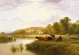 Cattle in a river landscape by George Cole, oil, sold Dec 2022