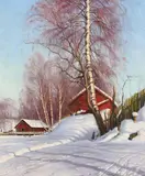 Tracks in the snow by Sigvard Hansen, oil, sold Dec 2022