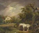 A white horse sheltering from a storm by George Morland, oil, sold Dec 2022