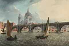Nelson's funeral procession passing blackfriars bridge by Daniel Turner, oil, sold Dec 2022