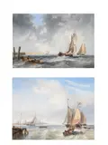 Fishing off the scheldt ; and off to the fishing grounds by James Wilson Carmichael, 1845, oil, sold Dec 2022