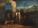Arab figures by a ruin by William James Müller, oil, sold Dec 2022