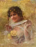 North african dancer holding a veil by Fabio Fabbi, oil, sold Dec 2022