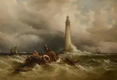 The eddystone lighthouse by Richard Brydges Beechey, oil, offered Dec 2022