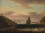 Fisherfolk on the foreshore with shipping by James Harris Of Swansea Senior, oil, offered Dec 2022