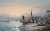 Fisherfolk on the beach at dusk by Georges William Thornley, oil, sold Dec 2022