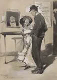 Taking something short by Frank Styche, ink and watercolour, sold Jul 2023