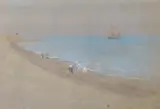On the beach by Thomas Robert Way, Pastel on grey paper, on the beach, sold Jul 2023