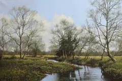 River Tat at Cotsford neat Tattergett by James Wright, oil on canvas, sold Jul 2023