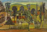 The Edge of the Village by Richard Slater, watercolour, sold Jul 2023