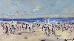 Beach scene by Walter John Beauvais, watercolour, sold Jul 2023