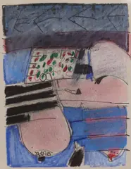 Abstract miniature by Roger Cecil, oil, sold Jul 2023
