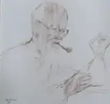 Portrait of Professor Quentin Bell by Keith Clements, 1991, charcoal and chalk on paper, offered Jul 2023