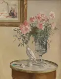 Still life of carnations after Sickert by Frederick Beddington, oil on canvas board, sold Jul 2023
