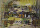 Holme Farm, Oxen by Henry Trivick, mixed media, sold Jul 2023