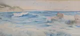 Coastal scene by Ernest Stuart, watercolour, sold Jul 2023