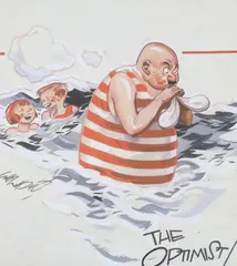 The Optimist by Gilbert Wilkinson, ink and gouache, sold Jul 2023