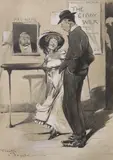 Taking something short by Frank Styche, ink and watercolour, sold Jul 2023