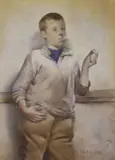 Study of a boy smoker by Frederick James McNamara Evans, watercolour, sold Jul 2023