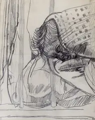 David asleep by John Bratby, 1957, pencil, sold Jul 2023