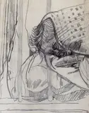 David asleep by John Bratby, 1957, pencil, sold Jul 2023