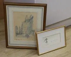Garlanded Shrine, Chiogga by Hugh Casson, ink and watercolour, sold Jul 2023