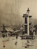 A Wet Day at Hakone by Alfred East, etching, sold Jul 2023
