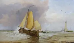 Putting to sea by James Webb, 1888, oil on canvas, sold Jun 2023