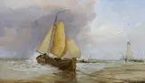 Putting to sea by James Webb, 1888, oil on canvas, sold Jun 2023